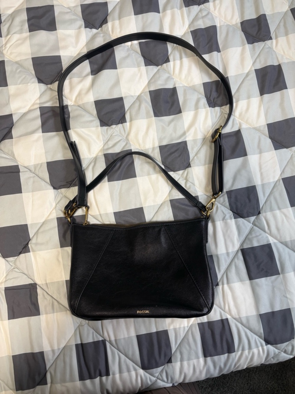 Fossil Black Leather Crossbody Shoulder Bag